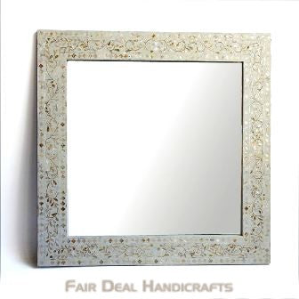 WHITE MOTHER OF PEARL INLAY SQUARE MIRROR FRAME