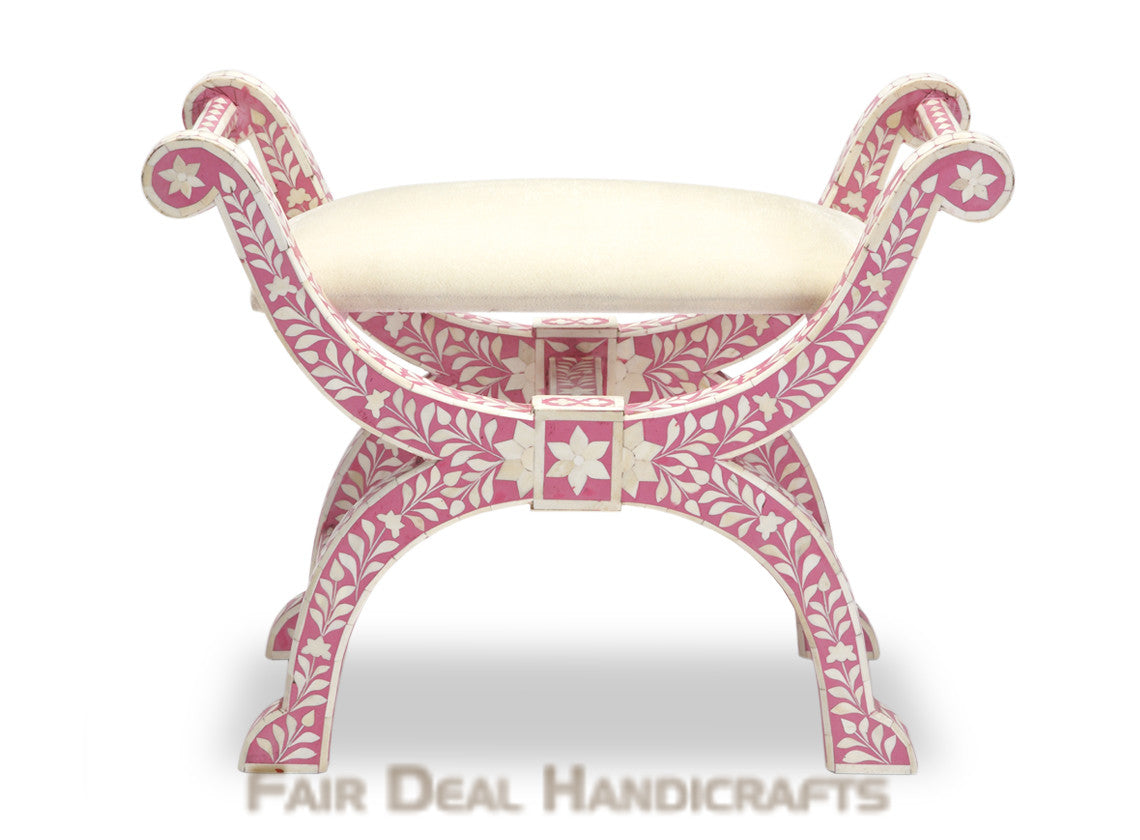 HANDMADE PINK BONE INLAY FLORAL JENNY STOOL