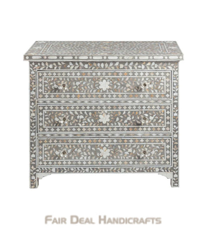 Handmade Mother of pearl grey vintage antique 3 drawers personalized chest for home