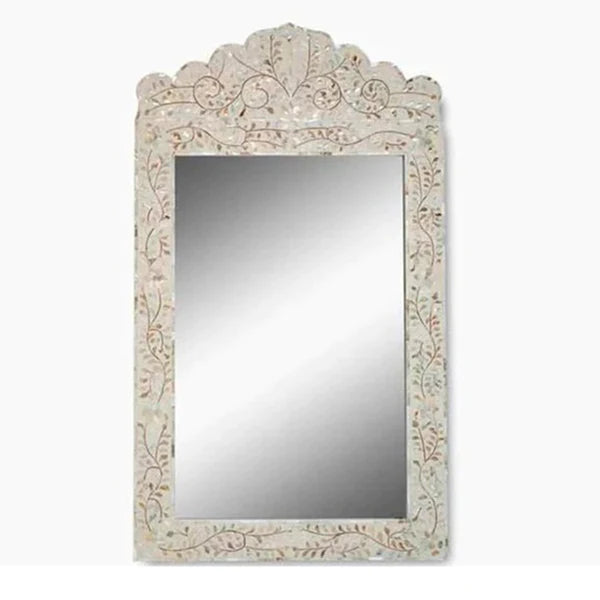 HANDMADE WHITE MOTHER OF PEARL INLAY MIRROR FRAME FOR WALL, VINTAGE DECOR FOR HOME