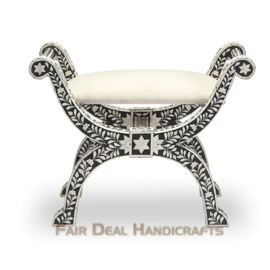 HANDMADE FLORAL PATTERN BLACK BONE INLAY JENNY STOOL