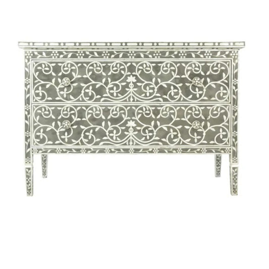 Bone Inlay Grey Floral Chest of 2 Drawer | Bone Inlay Dresser