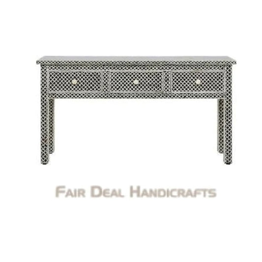 HANDMADE BLACK BONE INLAY CONSOLE TABLE IN FISH SCALE PATTERN FOR HOME AND OFFICE DECOR