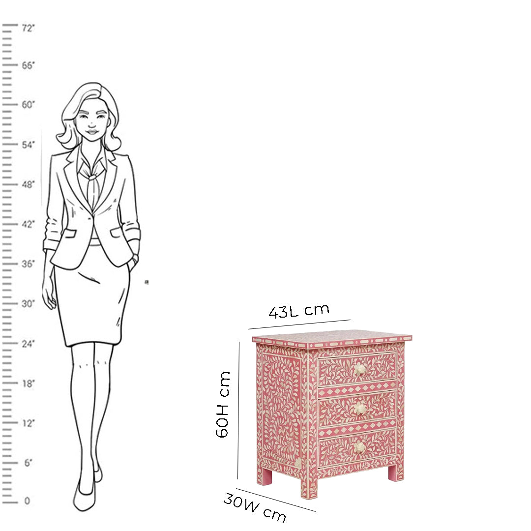 Floral Bone Inlay Nightstand Table - Pink
