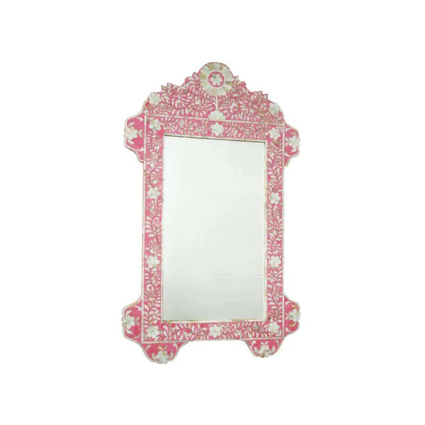 HANDMADE PINK MOTHER OF PEARL INLAY FLOWER MIRROR FRAME