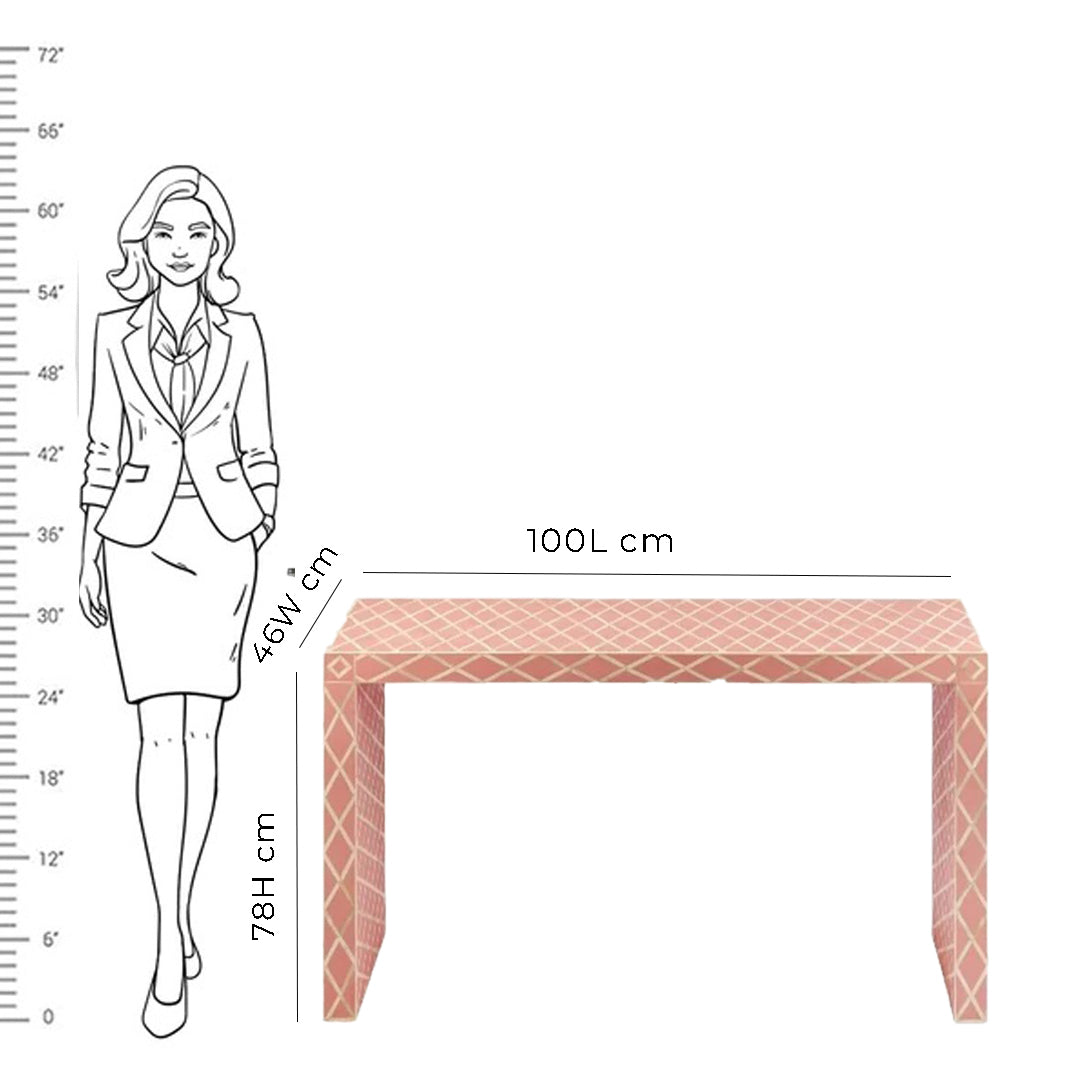 HANDMADE PINK BONE INLAY CONSOLE TABLE IN DIAMOND CUT DESIGN FOR BEAUTIFUL HOME AND OFFICE DECOR