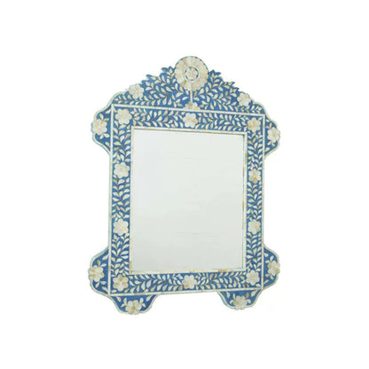 BLUE MOTHER OF PEARL INLAY FLOWER PATTERN MIRROR FRAME