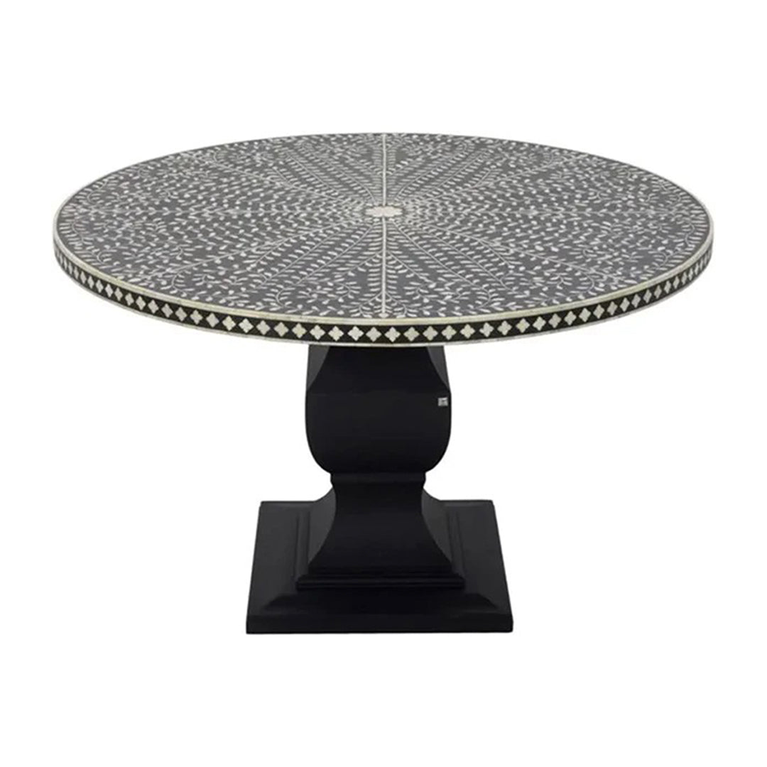 Bone Inlay Black Floral Round Dining Table | Fairdeal Handicrafts