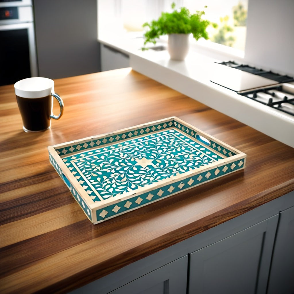 Bone Inlay Tray in  Floral pattern Tray Design
