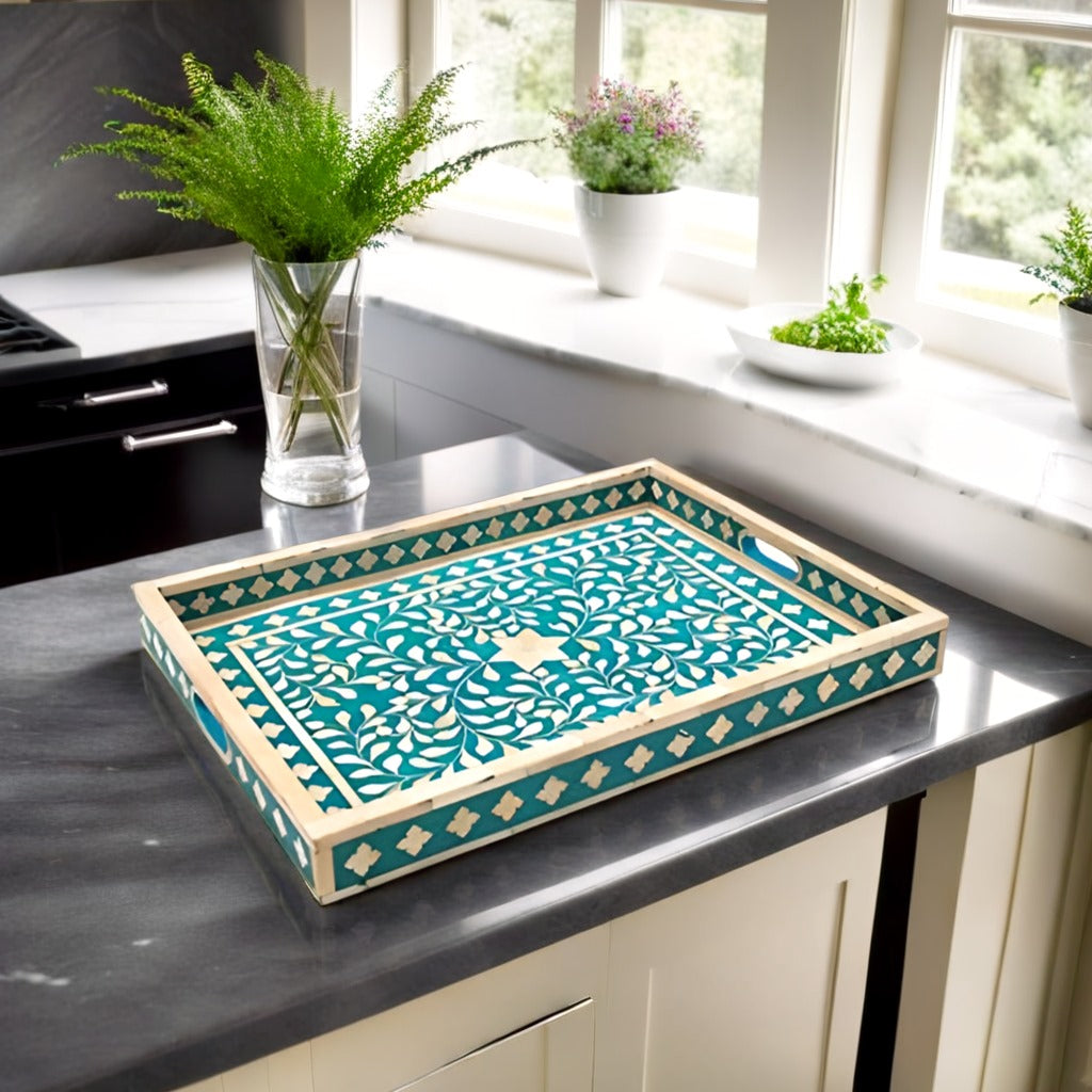 Bone Inlay Tray in  Floral pattern Tray Design