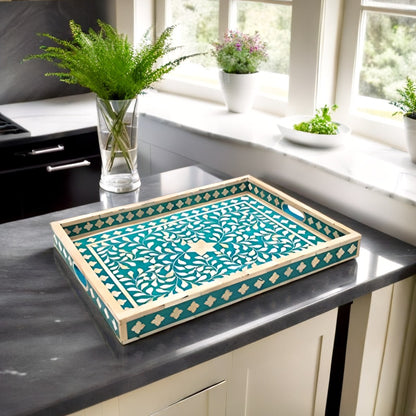 Bone Inlay Tray in  Floral pattern Tray Design