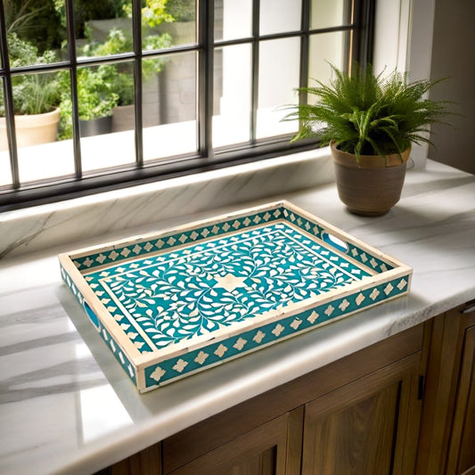 Bone Inlay Tray in  Floral pattern Tray Design