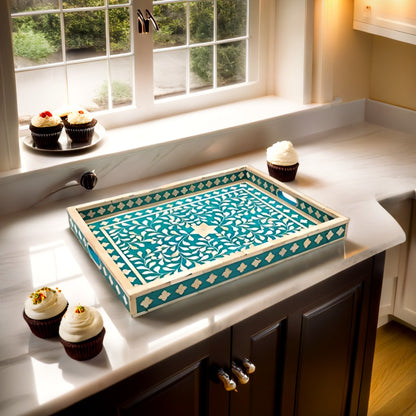 Bone Inlay Tray in  Floral pattern Tray Design