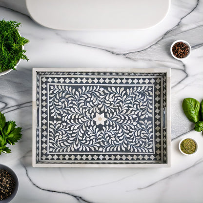 Bone Inlay Tray in  Floral pattern Tray Design