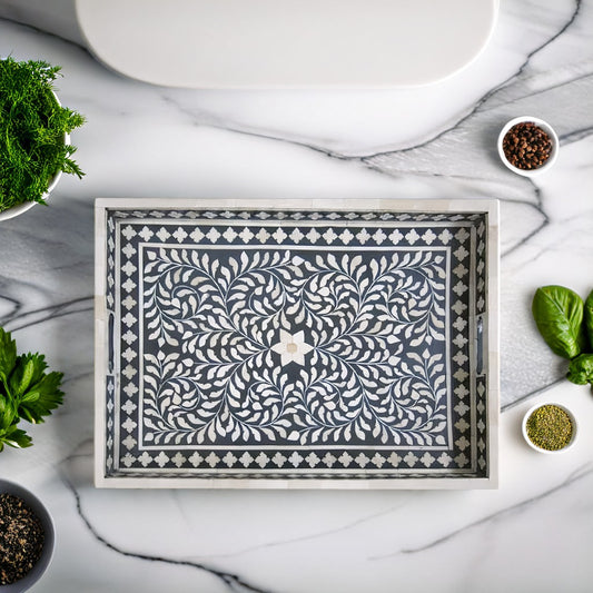 Bone Inlay Tray in  Floral pattern Tray Design