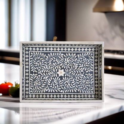 Bone Inlay Tray in  Floral pattern Tray Design