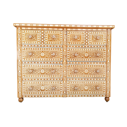 Handcrafted Antique Bone Inlay Chest of 10 Drawers