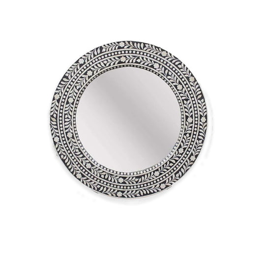 Bone Inlay Floral Black and White Round Mirror Frames with Complimentary Mirror