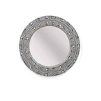 Bone Inlay Floral Black and White Round Mirror Frames with Complimentary Mirror