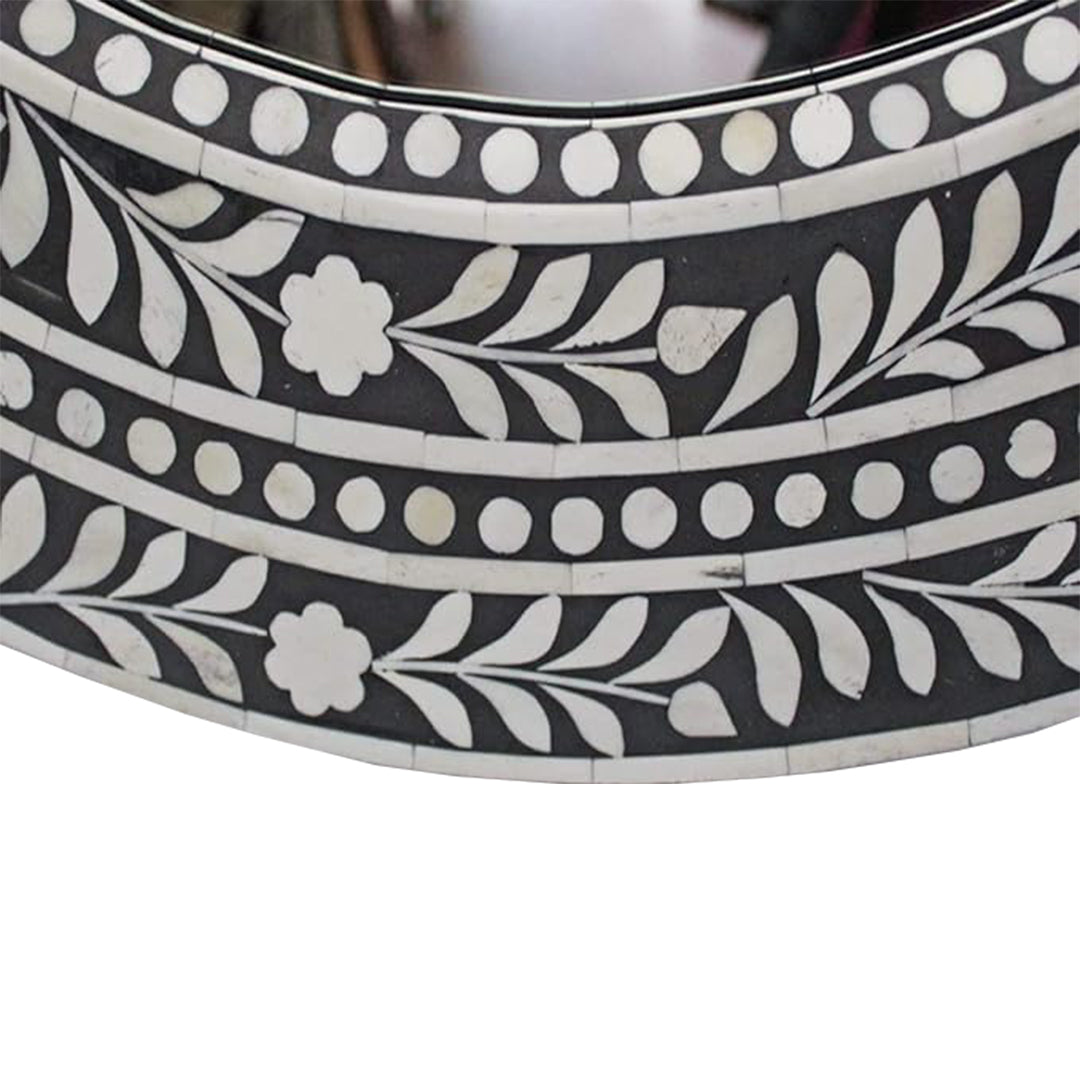 Bone Inlay Floral Black and White Round Mirror Frames with Complimentary Mirror