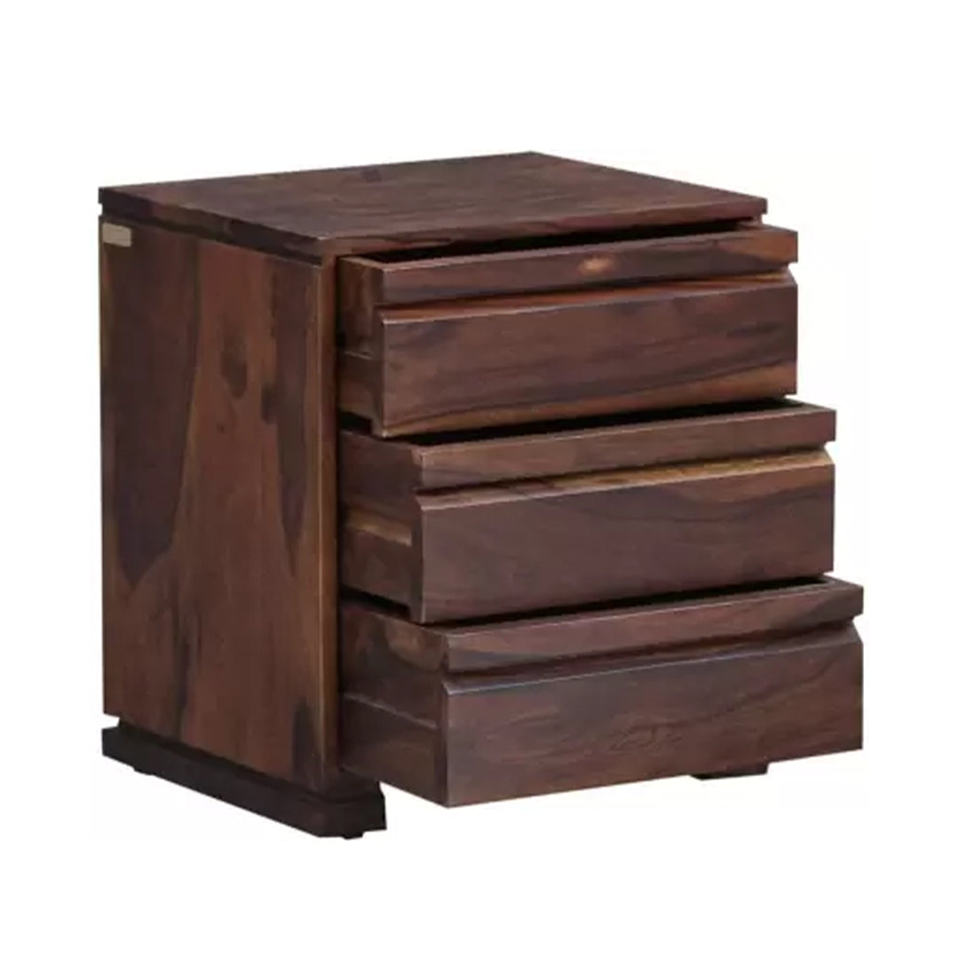 wooden bedside table with 3 drawers , best for home decor , unique bedside