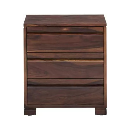 wooden bedside table with 3 drawers , best for home decor , unique bedside