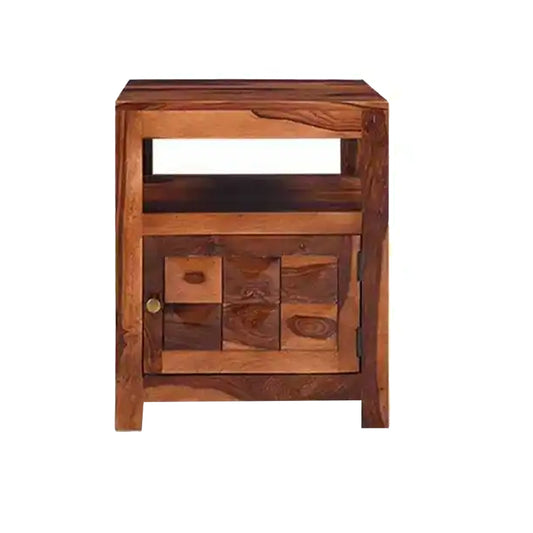 wooden bedside table with one door , best for home decor , unique bedside