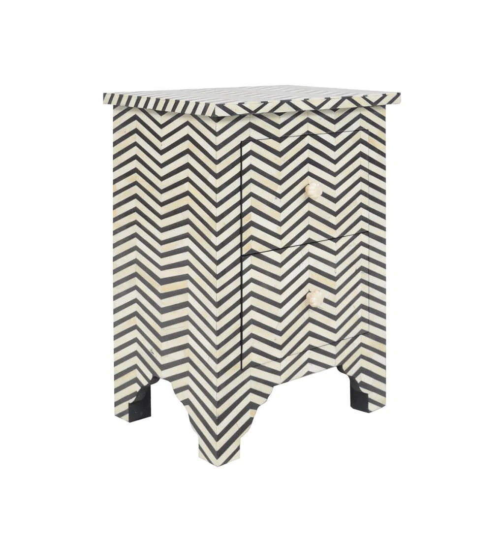 Handmade Bone Inlay Black Chevron Pattern Bedside For Home Decor