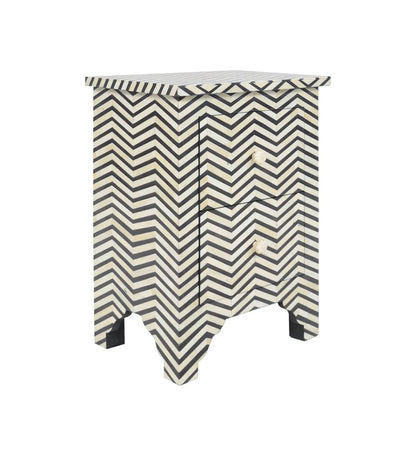 Handmade Bone Inlay Black Chevron Pattern Bedside For Home Decor