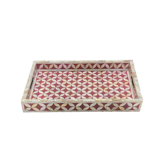 Mother of pearl inlay Rectangle  Serving Tray Red