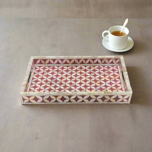 Mother of pearl inlay Rectangle  Serving Tray Red