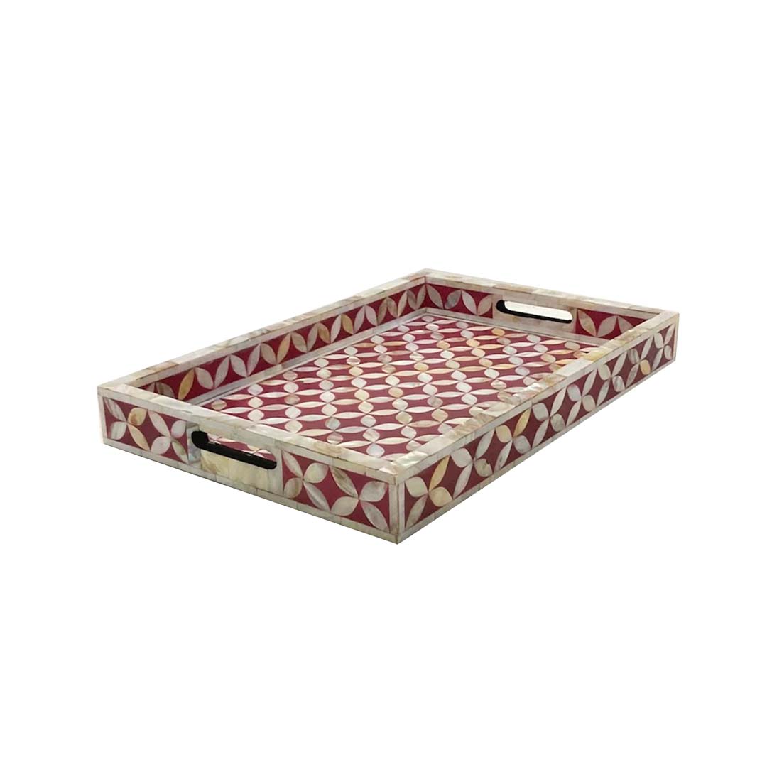 Mother of pearl inlay Rectangle  Serving Tray Red