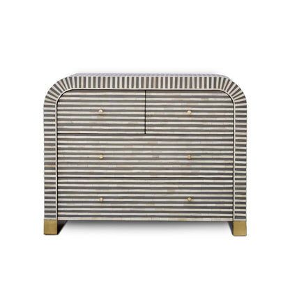 Bone Inlay Curved Chest of 4 Drawer - Grey
