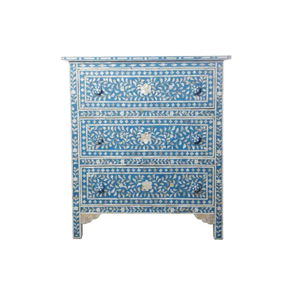 HANDMADE BLUE MOTHER OF PEARL CHEST OF 3 DRAWERS