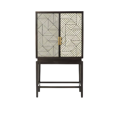 handmade Bone Inlay Black and White Bar Cabinet