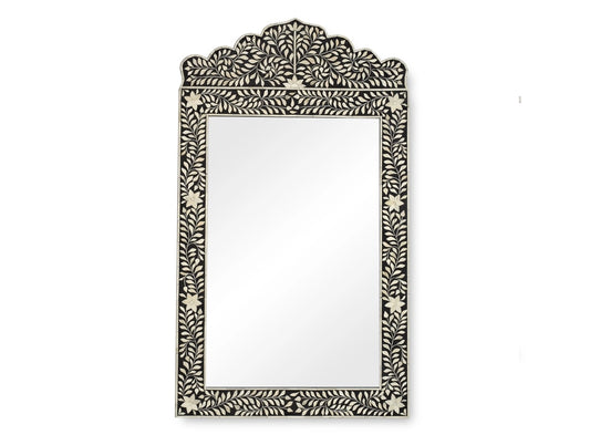 Bone Inlay Black Floral Mirror Frame with Complimentary Mirror