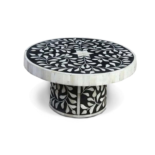 Bone Inlay Cake Stand - Floral/Black