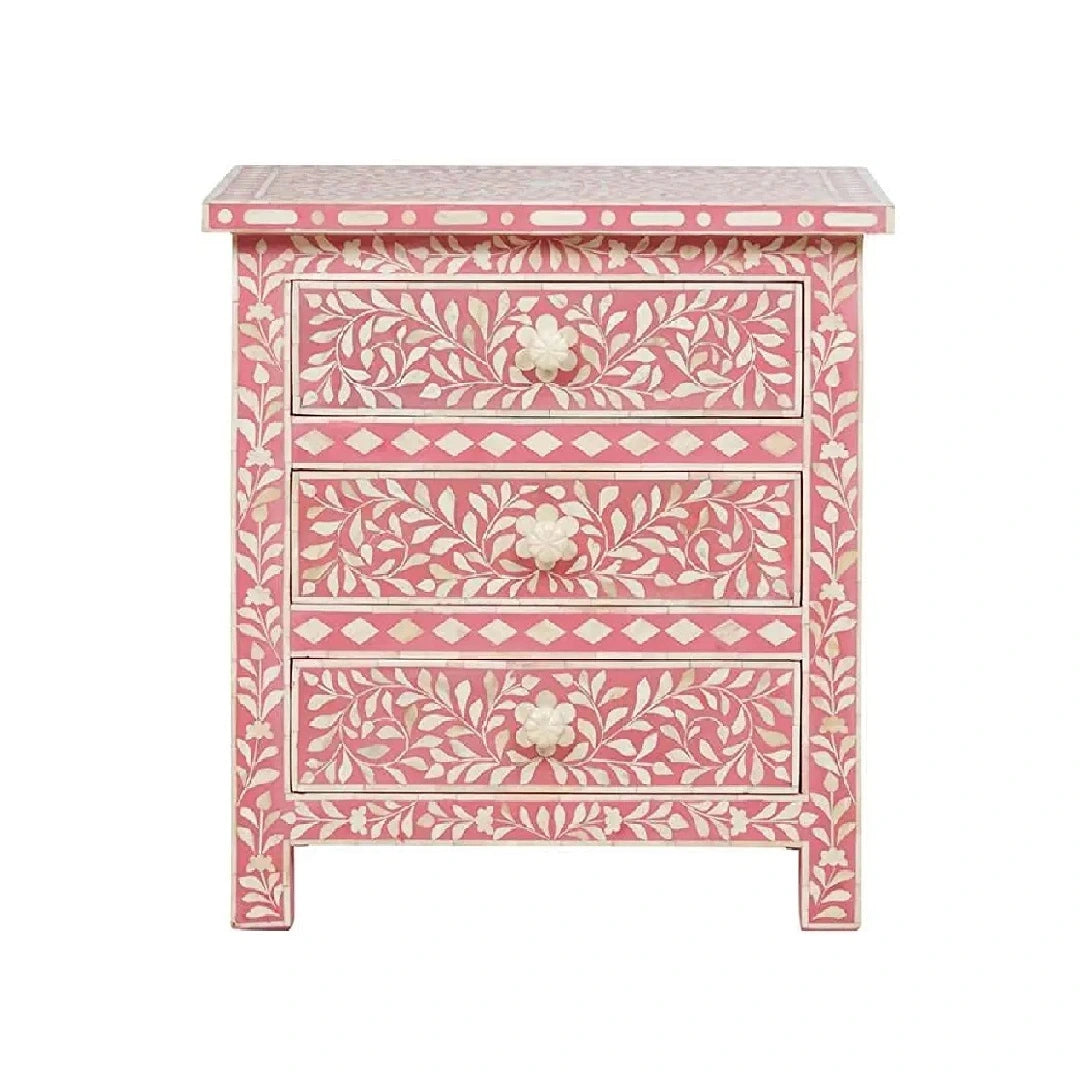 Handmade Bone Inlay 3 Drawer Nightstand