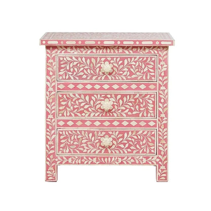Handmade Bone Inlay 3 Drawer Nightstand