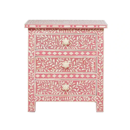 Handmade Bone Inlay 3 Drawer Nightstand
