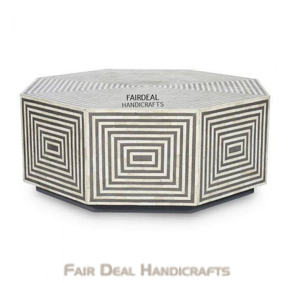 Geometric Octagonal Bone Inlay Coffee Table - Fairdeal Handicrafts