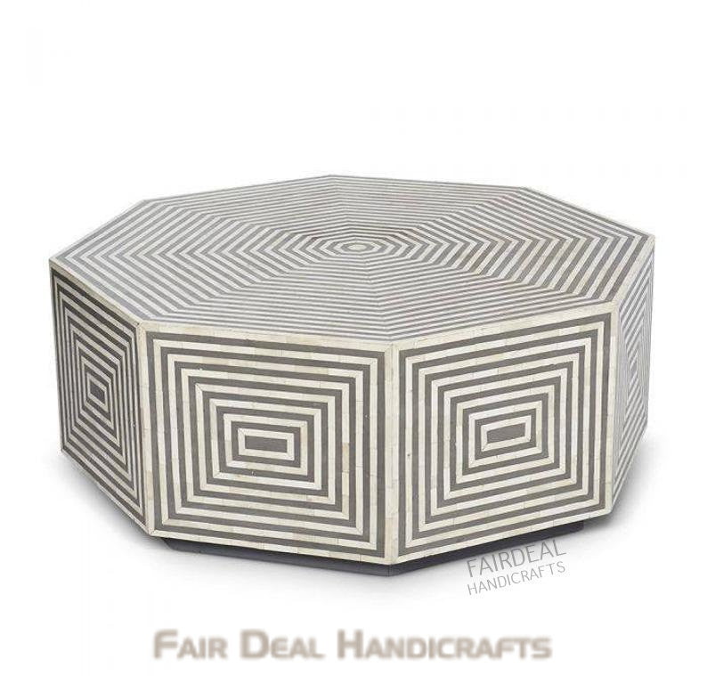 Geometric Octagonal Bone Inlay Coffee Table - Fairdeal Handicrafts