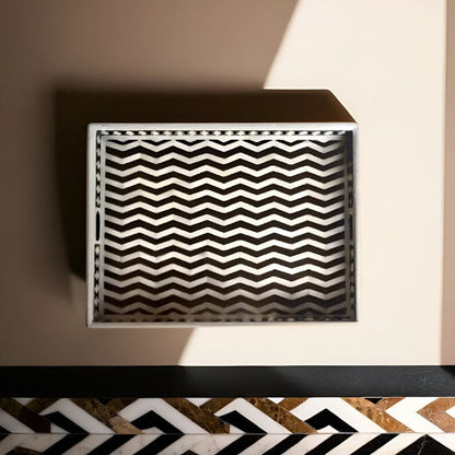 Bone Inlay Tray in zigzag Pattern Tray Design - Black