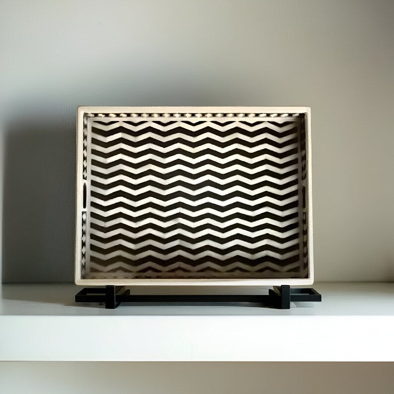 Bone Inlay Tray in zigzag Pattern Tray Design - Black
