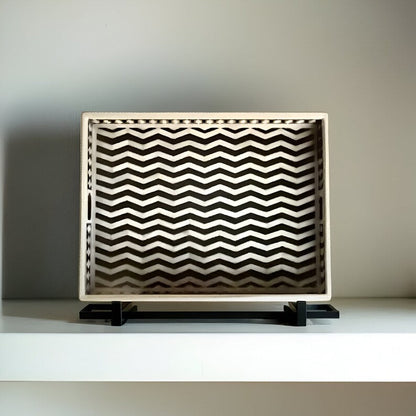 Bone Inlay Tray in zigzag Pattern Tray Design - Black