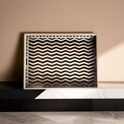 Bone Inlay Tray in zigzag Pattern Tray Design - Black