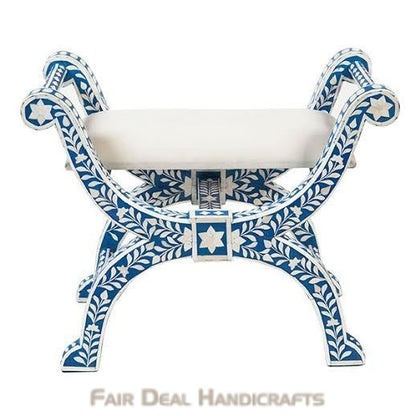 HANDMADE INDIGO BONE INLAY FLORAL PATTERN JENNY STOOL