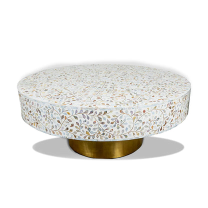 Floral Handmade Mother of Pearl Coffee Table- White