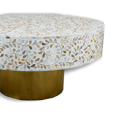 Floral Handmade Mother of Pearl Coffee Table- White