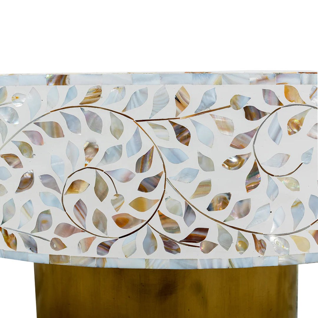 Floral Handmade Mother of Pearl Coffee Table- White